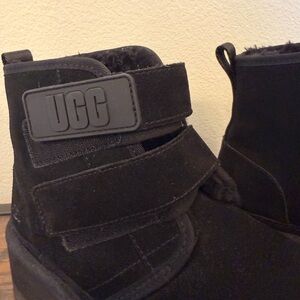 UGG Black Suede Velcro Ankle Booties